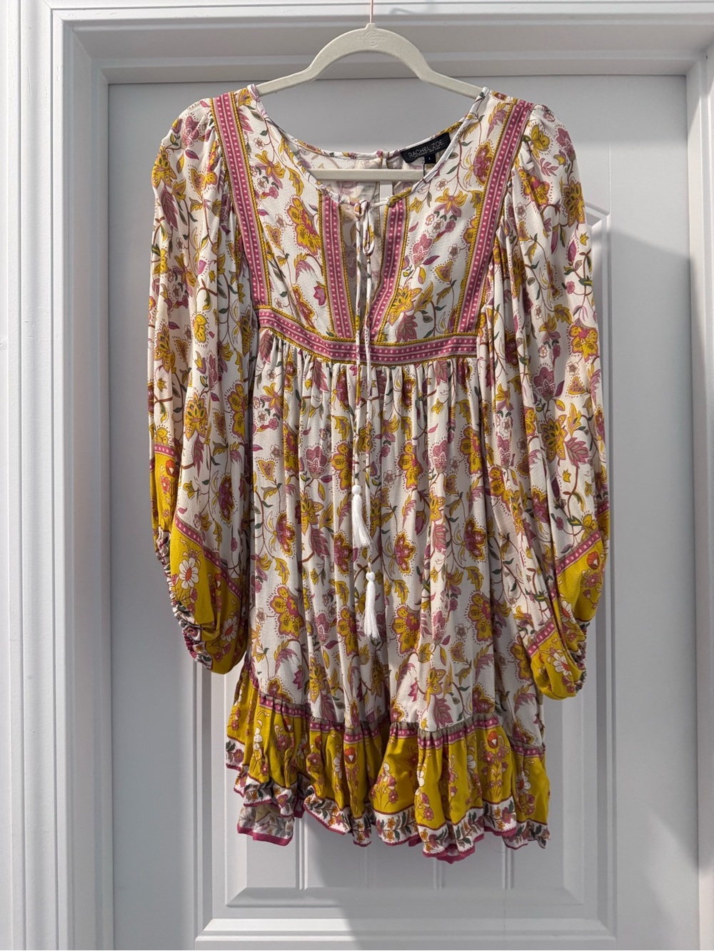 NWT Rachel Zoe Ivory Tunic with Mustard & Mauve Floral Print